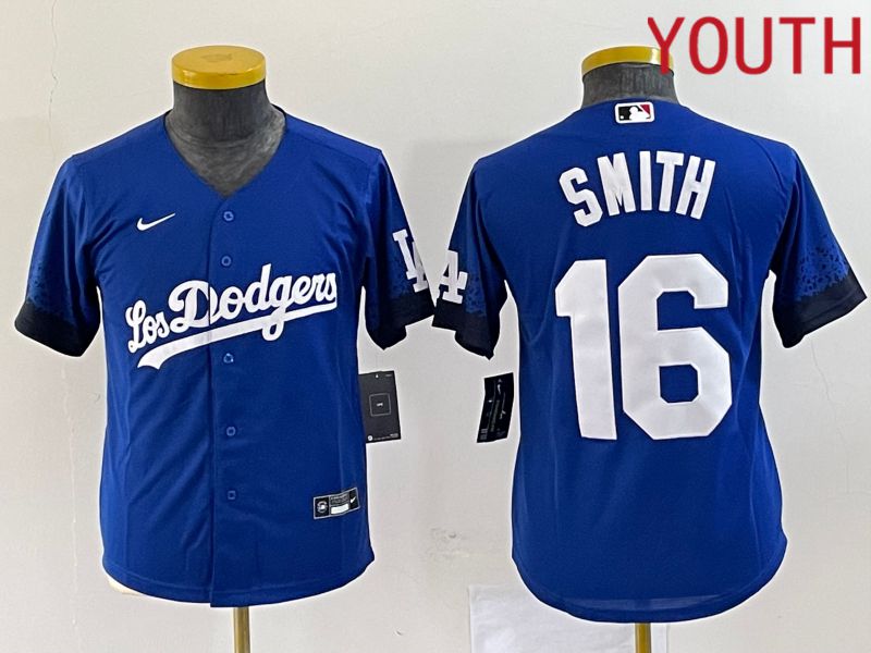 Youth Los Angeles Dodgers #16 Smith Blue City Edition Nike 2023 MLB Jerseys->youth mlb jersey->Youth Jersey